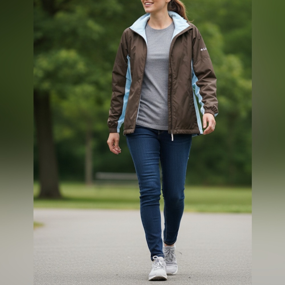 Columbia Sportswear Women's "Grill" Grey & Blue Windbreaker Sz Large